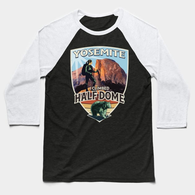 I climbed Half Dome in Yosemite National Park vintage design for women with hiker and bear Baseball T-Shirt by SuburbanCowboy